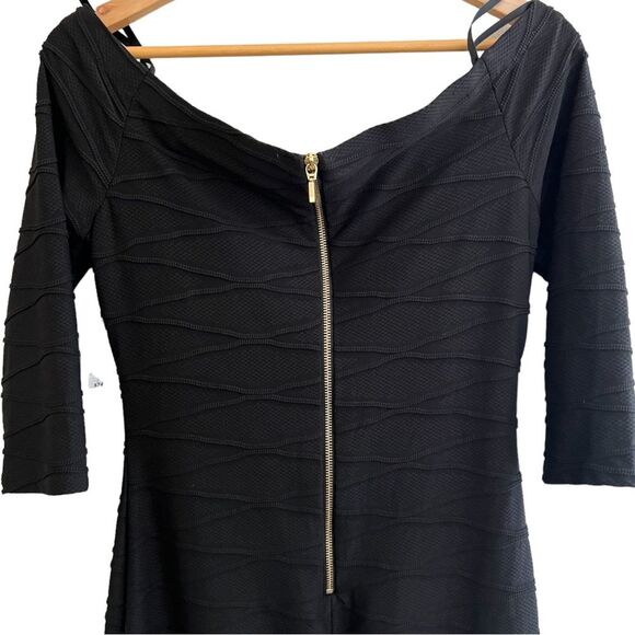 Off-shoulder black Bodycon midi dress gold zipper back NWT Size 10 Premier Amour - Picture 5 of 12
